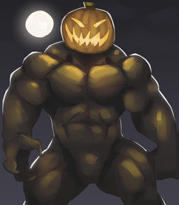 abs biceps biped claws food for_a_head fruit holidays male moon muscular muscular_male muscular_thighs pecs plant pumpkin pumpkin_head solo ruguard halloween humanoid monster object_head absurd_res colored hi_res