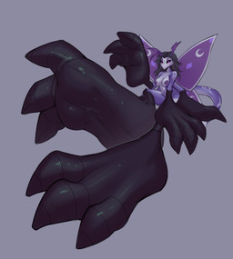 3_toes 4_arms 4_wings antennae_(anatomy) anthro areola big_feet black_arms black_feet black_hair black_legs black_sclera breasts expansion feet female female_anthro foot_expansion foot_hands fur grey_background hair huge_feet hyper hyper_expansion hyper_feet looking_at_viewer medium_breasts multi_arm multi_limb multi_wing nipples non-mammal_areolas non-mammal_breasts non-mammal_nipples nude nude_anthro nude_female purple_antennae purple_areola purple_arms purple_body purple_eyes purple_fur purple_legs purple_nipples purple_tail purple_wings simple_background sitting solo tail toes wings admiralobster octavia_darkstar_(davjo) arthropod insect lepidopteran moth absurd_res hi_res female_(lore)