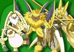 anthro armor evolutionary_family group hair hair_over_eyes headgear helmet knight long_ears male melee_weapon ponytail_ears rapier sword warrior weapon jedigimon bandai_namco digimon digimon_ghost_game angoramon diarbbitmon digimon_(species) humanoid lamortmon symbareangoramon hi_res