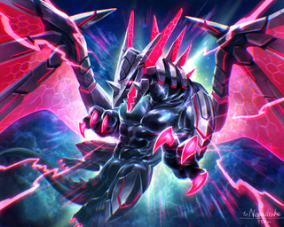 black_body claws dorsal_fin dorsal_frill ear_fins feral fin frill_(anatomy) horn machine male multicolored_body red_body red_eyes science_fiction spines wings neganeura mythology negadrake dragon mythological_creature mythological_scalie robot scalie 2022 5:4 hi_res