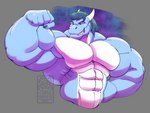 anthro big_muscles biped blue_body blue_fur blue_hair confident fist flexing flexing_bicep fur hair horn huge_muscles hyper hyper_muscles long_hair male muscular muscular_anthro muscular_male pecs simple_background solo teeth siriusdog mythology ace_(kamex) bovid caprine dragon goat mammal mythological_creature mythological_scalie scalie 4:3 absurd_res hi_res