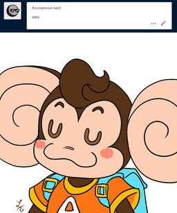 ask_blog backpack big_ears clothed clothing male simple_background solo user_avatar uwu white_background razorcat sega super_monkey_ball tumblr aiai haplorhine mammal monkey primate