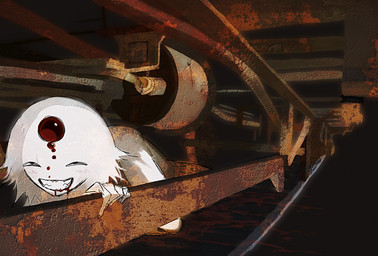 blood blood_from_mouth blood_in_mouth bodily_fluids detailed_background forehead_gem fur gem grin half-closed_eyes locomotive male male_humanoid narrowed_eyes railway_track red_gem rust smile solo teeth train vehicle white_body white_fur jejejunum ember_(jejejunum) demon demon_humanoid humanoid 2026 english_description hi_res