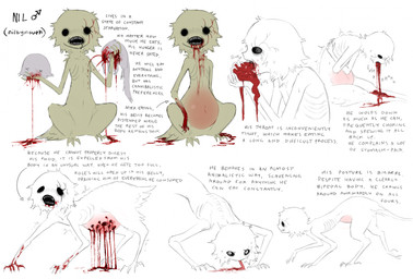 ambiguous_gender belly bloated blood blood_from_mouth blood_in_mouth blood_on_chest blood_on_hand bodily_fluids cannibalism corpse death duo eating empty_eyes feral flesh food fur gender_symbol gore grey_body grey_fur grey_tail hard_vore holding_corpse holding_food holding_meat holding_object hole_in_belly holes_in_body horror_(expression) horror_(theme) information licking licking_ground male male_feral male_symbol meat monotone_body monotone_fur navel open_mouth pink_belly ribs severed_body_part severed_head simple_background solo_focus swollen symbol tail teeth text tongue tongue_out trypophobia vomiting vomiting_blood vore white_background x_eyes yellow_body yellow_fur jejejunum nil_(jejejunum) fraid_(species) undead zombie 2026 digital_drawing_(artwork) digital_media_(artwork) english_description english_text firealpaca_(artwork) hi_res model_sheet