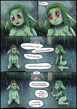 bodily_fluids breasts butt crying dialogue duo female flaccid foreskin genitals glistening glistening_body green_body green_skin male male/female nude outside parking_lot penis pointy_ears raining shirt_on_head shortstack tears teeth text greenbuncafe roadkill_(greenbuncafe) sodacan_(greenbuncafe) goblin humanoid absurd_res colored comic digital_drawing_(artwork) digital_media_(artwork) english_text hi_res shaded signature