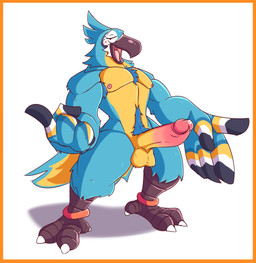anthro aroused balls beak beckoning big_penis bodily_fluids border erection genital_fluids genitals gesture glans humanoid_genitalia humanoid_penis male nipples non-mammal_balls non-mammal_nipples nude orange_border penis precum simple_background solo white_background freekzilla breath_of_the_wild nintendo the_legend_of_zelda kass_(tloz) avian bird rito absurd_res hi_res