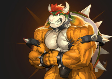 anthro armband armband_snapping biceps big_muscles big_pecs black_clothing black_thong black_underwear bracelet broad_shoulders bulge clothed clothing collar deltoids eyebrows flexing flexing_bicep flexing_both_biceps forearm_muscles green_body green_scales hair horn huge_muscles huge_pecs jewelry male muscular muscular_arms muscular_male pecs red_hair scales shell showing_teeth solo spiked_armband spiked_bracelet spiked_collar spiked_shell spikes spikes_(anatomy) thong thong_only topless trapezius underwear underwear_only vein veiny_arms veiny_muscles wardrobe_malfunction yellow_body yellow_scales traver009 mario_bros nintendo bowser koopa scalie 2026 absurd_res hi_res