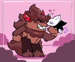 ambiguous_gender anthro blush border brown_body brown_fur brown_hair candy chocolate dessert duo eyes_closed face_lick food fur gesture hair heart_symbol hearts_around_head horn larger_male licking male male/ambiguous purple_tongue red_horn romantic romantic_couple size_difference smaller_ambiguous smile tail tail_gesture tail_heart teeth tongue white_border wings pawplants cookie_run cookie_run_kingdom mythology bat_cat_(cookie_run) schwarzwalder bat canid canine food_creature living_candy living_chocolate mammal mythological_canine mythological_creature werecanid werecanine werecreature werewolf 2022 digital_media_(artwork)