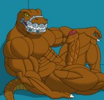 anthro balls biceps deltoids erection foreskin genitals looking_at_viewer male muscular muscular_anthro muscular_male non-mammal_balls nude pecs penis simple_background smile solo teeth secromon extreme_dinosaurs bad_rap dinosaur dromaeosaurid mammal prehistoric_species reptile scalie theropod velociraptor