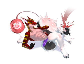 abdominal_bulge anthro belly blush bodily_fluids butt cum cum_in_vagina cum_inside duo erection fur genital_fluids genitals hair impregnation intersex intersex/male male male/male maleherm navel nude ovum penetration penis simple_background sperm_cell tail tongue unbirthing vaginal vaginal_penetration vore vulva white_body karoshi_satan servo canid canine canis domestic_dog hybrid mammal absurd_res digital_media_(artwork) hi_res