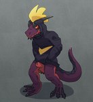 balls bottomless clothed clothing genital_sheath genitals hands_in_both_pockets hoodie hoodie_only horn male partially_clothed penis solo tail topwear topwear_only argon_vile palworld pocketpair shadowdile kobold leezpunk lizard pal_(species) reptile scalie hi_res