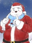 anthro belly black_nose christmas_clothing christmas_headwear clothing fur hat headgear headwear holidays humanoid_hands kemono male one_eye_closed outside overweight overweight_anthro overweight_male santa_hat scarf solo white_body white_fur wink yaki_atsuage christmas utau santa_claus shirane_kan bear mammal polar_bear ursine 2020 3:4 hi_res