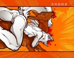 anthro blood bodily_fluids breasts clitoris duo female feral fur genitals humanoid_genitalia humanoid_pussy hunting interspecies nipples nude orange_background predator/prey pussy raised_tail simple_background tail text white_body white_fur pseudo_manitou canid canine canis deer mammal wolf cel_shading chinese_text digital_media_(artwork) shaded translated