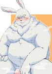 anthro belly big_belly blush fur genitals kemono male moobs navel overweight overweight_male penis scar simple_background solo white_body white_fur archery045 shangri-la_frontier vysache lagomorph leporid mammal rabbit vorpal_bunny 2023 hi_res