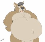 anthro belly big_belly critter hair hands_on_hips male nude open_mouth overweight overweight_anthro overweight_male solo canson canid canine canis mammal wolf hi_res