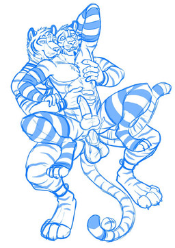 anal anal_penetration anthro anthro_on_anthro anthro_penetrated anthro_penetrating anthro_penetrating_anthro armwear athletic athletic_anthro athletic_male balls bite bodily_fluids claws clothed clothing crossdressing cum cum_in_ass cum_inside duo erection facial_markings front_view fur genital_fluids genitals head_markings head_tuft humanoid_genitalia humanoid_penis legwear male male/male male_anthro male_penetrated male_penetrating male_penetrating_male markings open_mouth pattern_armwear pattern_clothing pattern_legwear penetration penile penile_penetration penis penis_in_ass sex simple_background striped_arms striped_armwear striped_body striped_clothing striped_face striped_fur striped_legs striped_legwear striped_markings striped_tail stripes tail tail_markings toe_claws tuft hufnaar hufnaar_(character) ulbrek felid mammal pantherine tiger hi_res monochrome sketch