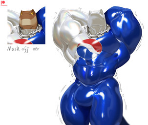 abs anthro anthrofied barazoku big_bulge big_muscles blue_latex bulge chain chain_necklace clothing huge_muscles huge_thighs jewelry latex latex_clothing latex_skinsuit male manly multicolored_clothing multicolored_skinsuit muscular muscular_anthro muscular_arms muscular_legs muscular_male muscular_thighs necklace seductive skinsuit smile solo thick_arms thick_thighs tight_clothing two_tone_clothing two_tone_skinsuit white_latex cxcxxcxxxx pepsiman_(character) dinosaur prehistoric_species reptile scalie absurd_res hi_res