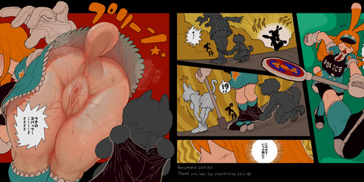 5_fingers anthro anthro_on_anthro bottomwear clothed clothing duo female fingers genitals group interrobang male male/female skirt solo tail text trio vulva young young_anthro young_male garamando lagomorph leporid mammal rabbit hi_res japanese_text multiple_scenes