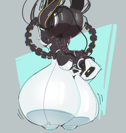 1_eye armless big_breasts big_butt black_body breasts butt female glistening glistening_breasts glistening_butt hanging_from_ceiling hanging_upside_down huge_breasts huge_butt hyper hyper_breasts hyper_butt legless machine multicolored_body nipples not_furry solo upside_down white_body wire yellow_eyes moimoikha portal_(series) valve valve_corporation glados humanoid robot 2025 absurd_res digital_drawing_(artwork) digital_media_(artwork) hi_res