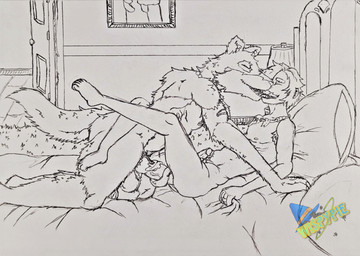 anal anal_penetration animal_genitalia anthro armpit_hair ball_tuft balls bed bedroom belly_tuft blanket_grab body_hair bone canine_genitalia carpet curling_toes door duo eyes_closed facial_hair fangs feet french_kissing from_front_position fur fur_markings furniture genitals grabbing_sheets inside interspecies jewelry kissing knot knotted_penis lamp leg_wrap lying male male/male markings married married_couple missionary_position mustache necklace nipples notched_ear on_back painting_(object) penetration penis penis_tentacles pillow ring romantic romantic_ambiance romantic_sex scar sex teeth tentacles tuft vein veiny_penis wrapped_missionary_position wispypie mythology steve_hayes canid canine human mammal mythological_canine mythological_creature vampire werecanid werecanine werecreature werewolf absurd_res graphite_(artwork) hi_res monochrome traditional_media_(artwork)