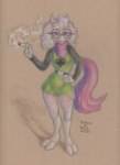 anthro belt blunt clothing drugs eyewear femboy glasses green_eyewear green_glasses hand_on_hip hooves horn iridescent_body looking_at_viewer male marijuana pink_horn scarf shirt smoke smoking smoking_marijuana solo topwear tunic wearing_glasses white_body conditional_dnp octavetothink deltarune ralsei_smoking_blunt undertale_(series) ralsei bovid caprine goat mammal 2021 absurd_res colored_pencil_(artwork) hi_res traditional_media_(artwork)