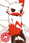 ambiguous_gender blush collar fur markings red_markings solo white_body white_fur shin_(artist) nintendo pokemon zangoose_day generation_3_pokemon pokemon_(species) zangoose