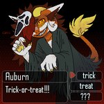 anthro brown_hair choice gaming hair holidays horn long_tail male mask novel orange_body smile smiley_face solo tail trick-or-treating yellow_eyes badcanis halloween canid canine fox mammal animated digital_media_(artwork) pixel_(artwork) pixel_animation