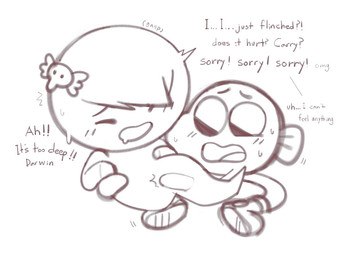 anthro blush bodily_fluids dialogue drooling duo eyes_closed female fisting gasp genitals humanoid_on_anthro male male/female nervous open_mouth penetration saliva sex text vaginal vaginal_fisting vaginal_penetration vulva young young_humanoid junyois cartoon_network the_amazing_world_of_gumball carrie_krueger darwin_watterson aquatic fish ghost humanoid spirit 2018 digital_media_(artwork) english_text monochrome