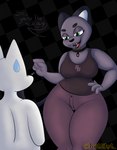 anthro breasts clothed clothing collar dialogue duo female green_eyes grey_body looking_at_another male male/female medium_breasts simple_background thick_thighs wide_hips justahoot beat_banger bunfan_games anon anthro_anon cathy_smith domestic_cat felid feline felis humanoid mammal absurd_res hi_res