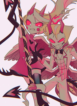 clothed clothing duo feathered_wings feathers female male multi_wing not_furry spade_tail tail wings enaic31 hazbin_hotel hellaverse charlie_morningstar lucifer_(hazbin_hotel) angel demon demon_humanoid fallen_angel humanoid absurd_res hi_res daughter_(lore) father_(lore) father_and_child_(lore) father_and_daughter_(lore) parent_(lore) parent_and_child_(lore) parent_and_daughter_(lore)