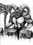 abs ambiguous_gender biceps big_muscles fur horn muscular muscular_ambiguous muscular_humanoid not_furry pecs simple_background solo white_background jpropain dark_souls fromsoftware demon demon_humanoid horned_humanoid humanoid monster monstrous_humanoid taurus_demon black_and_white detailed hi_res monochrome