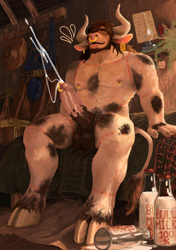 animal_genitalia animal_penis anthro badroom balls barazoku bodily_fluids bovine_genitalia bovine_penis clothed clothing cum cumshot ejaculation erection genital_fluids genital_piercing genitals hair hairy hooves horn long_hair male male/male milk morning_wood muscular nipple_piercing nipples nude nude_male orgasm orgasm_face pecs penis penis_piercing piercing prince_albert_piercing sam_asher solo sweat tail tattoo topless vein veiny_penis n.sam_asher bovid bovine cattle mammal chest_(disambiguation) nsfw absurd_res hi_res