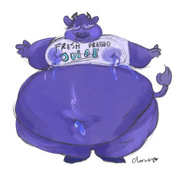 anthro belly belly_expansion belly_inflation berry_juice big_belly biped blue_body blue_fur blue_hair blueberry_inflation blueberry_juice bodily_fluids body_inflation bottomless clothed clothing expansion fur hair hair_over_eyes hooves horn huge_belly huge_thighs inflation juice_(beverage) lactating lactating_juice lactating_through_clothing leaking leaking_juice male male_lactation moobs navel nipple_outline shirt simple_background solo spread_arms standing swollen_cheeks tail tail_tuft text text_on_clothing text_on_shirt text_on_topwear thick_thighs topwear tuft unusual_bodily_fluids unusual_lactation wet wet_clothing white_background wide_hips ccloverss bovid bovine cattle mammal english_text signature