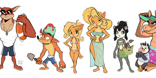 3_toes anthro bag barefoot bikini blonde_hair breasts bucket clothed clothed_anthro clothed_female clothed_male clothing collarbone colored_edge_bikini container countershade_feet countershading cybernetic_hand cybernetics eyebrows eyewear feet female fully_clothed fully_clothed_anthro fully_clothed_female fully_clothed_male fur green_eyes group hair hand_on_hip hat headgear headwear life_preserver machine male midriff navel orange_body orange_fur paws plantigrade shirt shovel simple_background size_difference straw_hat sunglasses swimming_trunks swimwear tan_body tan_fur tank_top toes tools topwear triangle_bikini trio two-piece_swimsuit whistle_(object) white_background selinaeagle activision crash_bandicoot_(series) coco_bandicoot crash_bandicoot crunch_bandicoot dingodile penta_penguin tawna_bandicoot yaya_panda avian bandicoot bear bird canid canine canis crocodile crocodilian dingo giant_panda mammal marsupial penguin reptile scalie 2024 absurd_res english_description hi_res brother_(lore) brother_and_sister_(lore) sibling_(lore) sister_(lore)