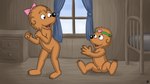 accessory anthro bedroom bow_ribbon dancing duo feet female female/female fingers fur genitals hair hair_accessory hair_bow hair_ribbon nude open_mouth pussy ribbons smile spread_legs spreading standing tail toddler toes young young_anthro young_female omatic berenstain_bears sister_bear bear mammal 16:9 digital_media_(artwork) hi_res widescreen sibling_(lore) sister_(lore) sisters_(lore)