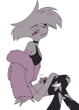 4_arms chest_tuft clothed clothing leggings legwear male multi_arm multi_limb side_view sitting smile solo torn_clothing torn_leggings torn_legwear tuft enaic31 hazbin_hotel hellaverse angel_dust arachnid arthropod demon humanoid spider absurd_res hi_res