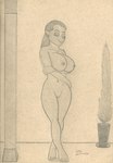 anthro areola big_breasts breasts eyes_closed featureless_crotch female hair nipples pillar plant plant_pot pose simple_background solo standing lobar ka_sarra mammal porcupine rodent graphite_(artwork) hi_res monochrome traditional_media_(artwork)