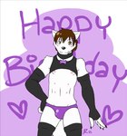 anthro arm_warmers armwear birthday birthday_gift bulge clothed clothing collar crop_top crossdressing femboy fluffy leg_warmers leggings legwear male multi_nipple nipples panties shirt solo topwear underwear kumorigetsuei sabbyth canid canine canis mammal wolf