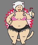 2024 3_toes :3 animal_humanoid barefoot beady_eyes belly belly_overhang big_belly black_bottomwear black_clothing black_eyes black_shorts bottomwear bra bracelet breasts cassi_cat_(cassicat) cassicat cat_humanoid clothed clothing container cup cutoffs deep_navel denim denim_bottomwear denim_clothing digital_media_(artwork) drinking_straw emoticon empty_eyes feet felid felid_humanoid feline feline_humanoid female front_view full-length_portrait green_bracelet grey_background hand_on_hip hat headgear headwear holding_container holding_cup holding_object humanoid jewelry mammal mammal_humanoid markings medium_breasts mole_(marking) multicolored_bra multicolored_clothing multicolored_underwear navel open_mouth overweight overweight_female overweight_humanoid pattern_bra pattern_clothing pattern_topwear pattern_underwear pink_bra pink_bracelet pink_clothing pink_thong pink_underwear portrait shorts simple_background solo spots spotted_bra spotted_clothing spotted_topwear spotted_underwear standing tail tan_body thick_thighs thong toes tongue tongue_out topwear two_tone_bra two_tone_clothing two_tone_underwear underwear whiskers white_bra white_clothing white_hat white_headwear white_underwear wide_hips
