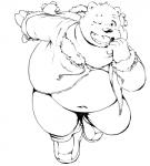 anthro belly bottomwear clothing humanoid_hands male navel one_eye_closed overweight overweight_anthro overweight_male pants scarf simple_background solo white_background wink furries_tetras utau shirane_kan bear mammal polar_bear ursine 2019 hi_res monochrome