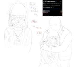 anthro art_prompt bald before_and_after biped bodily_fluids clothed clothed_anthro clothed_female clothed_human clothed_male clothing comforting crying dialogue duo eyebrows eyes_closed eyewear facial_horn female fingers front_view frown glasses hand_on_head hand_on_shoulder horn hug human_on_anthro humanoid_hands interspecies jacket jealous male male/female medal poll raised_inner_eyebrows romantic romantic_couple round_glasses sad standing sweater talking_to_another tears text topwear ryangoslinghorny devlog:_a_post-modern_college_experience twitter abigail_(devlog) dev_(devlog) centrosaurine ceratopsian ceratopsid dinosaur human mammal marginocephalian ornithischian prehistoric_species reptile scalie styracosaurus english_text hi_res sketch