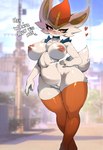 anthro areola big_breasts breasts clothing curvy_figure female fur genitals legwear nipples pussy solo stockings thick_thighs white_body white_fur ashraely nintendo pokemon cinderace generation_8_pokemon lagomorph mammal pokemon_(species) absurd_res hi_res