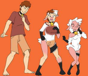 anthro barefoot base_one_layout basic_sequence biped blush breast_growth breasts clothed clothing collar cowbell feet female fur gender_transformation growth hair human_to_anthro linear_sequence male mtf_transformation one_row_layout open_mouth orange_background shirt short_hair shrinking simple_background size_transformation solo species_transformation standing surprised tf_into_fictional_character three_frame_image three_frame_sequence topwear transformation transformation_sequence wool_(fur) tf-sential droopy_(series) metro-goldwyn-mayer sheep_wrecked leggy_lamb bovid caprine domestic_sheep human mammal sheep 2018 hi_res sequence