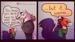 16:9 anthro canid canine clothing comic dialogue duo ear_piercing ear_ring english_text eyes_closed face_mask finn_(glassshine) fluffy fluffy_tail fur giant_squirrel glassshine indian_giant_squirrel jacket mammal open_mouth piercing ring_piercing rodent scarf sciurid size_difference tail text topwear tree_squirrel white_body white_fur widescreen