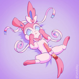 ambiguous_gender anal anal_penetration anus bed bestiality blinking blue_eyes bodily_fluids bow_tie butt cum cum_inside duo ears_up erection feral floppy_ears fluffy fluffy_tail folded_ears fur furniture genital_fluids intersex intersex/male interspecies male male/male nude open_mouth pawpads paws penetration pink_body pink_fur pokephilia precum ribbons sex slow_sex spread_legs spreading symbol tail white_body white_fur setsmilky nintendo pokemon eeveelution generation_6_pokemon mammal pokemon_(species) sylveon 1:1 2d_animation animated blender_(artwork) digital_media_(artwork) hi_res motion_tweening no_sound short_playtime video