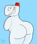 bashful big_butt butt clothing fez hat headgear headwear looking_at_viewer male not_furry overweight overweight_male simple_background solo wide_hips frostingxtract fez_(game) gomez_(fez)