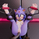 anthro areola barefoot bdsm blush bodily_fluids bound breasts feet female fur genital_fluids genitals nipples nude open_mouth open_smile penetration purple_body purple_fur small_breasts smile soles solo spread_legs spreading tickle_fetish tickle_torture tickling tickling_feet vaginal vaginal_fluids vaginal_penetration vulva white_body white_fur yellow_eyes twintails3d sega sonic_the_hedgehog_(series) blaze_the_cat domestic_cat felid feline felis mammal 1:1 2025 3d_(artwork) digital_media_(artwork) hi_res