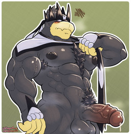 abs anthro balls barazoku biceps big_balls big_muscles big_pecs big_penis black_body black_fur bodily_fluids body_hair dripping fur genital_fluids genitals humanoid_genitalia humanoid_penis male muscular muscular_anthro muscular_male musk nipples nude nude_anthro nude_male pecs penis precum precum_drip pubes simple_background solo vein yellow_body yellow_fur ougon nintendo pokemon generation_8_pokemon legendary_pokemon mammal pokemon_(species) single_strike_style_urshifu urshifu digital_media_(artwork) hi_res portrait three-quarter_portrait