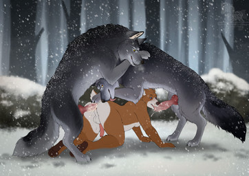 all_fours amber_eyes anal anal_penetration animal_genitalia animal_penis anthro anthro_on_feral anthro_penetrated balls belly bestiality bodily_fluids brown_body brown_fur butt canine_genitalia canine_penis claws cum cum_in_ass cum_inside cum_on_penis cumshot digitigrade ejaculation erection feral feral_penetrating feral_penetrating_anthro finger_claws forest forest_background from_behind_position from_front_position fur genital_fluids genitals grey_body grey_fur group group_sex humanoid_genitalia humanoid_penis hybrid_genitalia hybrid_penis interspecies knot knotted_penis leaking_cum licking licking_lips male male/male male_on_feral male_penetrated male_penetrating male_penetrating_male medial_ring medial_ringed_humanoid_penis medial_ringed_hybrid_penis nature nature_background oral outside penetration penile penis penis_lick plant pull_out quadruped red_penis scut_tail sex shallow_penetration short_tail shrub smile smirk snow snow_on_fur snowing tail threesome toe_claws tongue tongue_out tree trio white_belly fenn.perrox the_long_dark mishka_(fishymishy) bear canid canine canis deer hybrid mammal wolf absurd_res hi_res