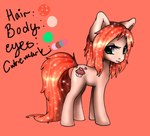 cutie_mark female feral glistening glistening_eyes green_eyes hair mouth_closed orange_body red_background red_hair red_tail side_view simple_background solo tail milk-jug hasbro my_little_pony equid equine horse mammal pony model_sheet